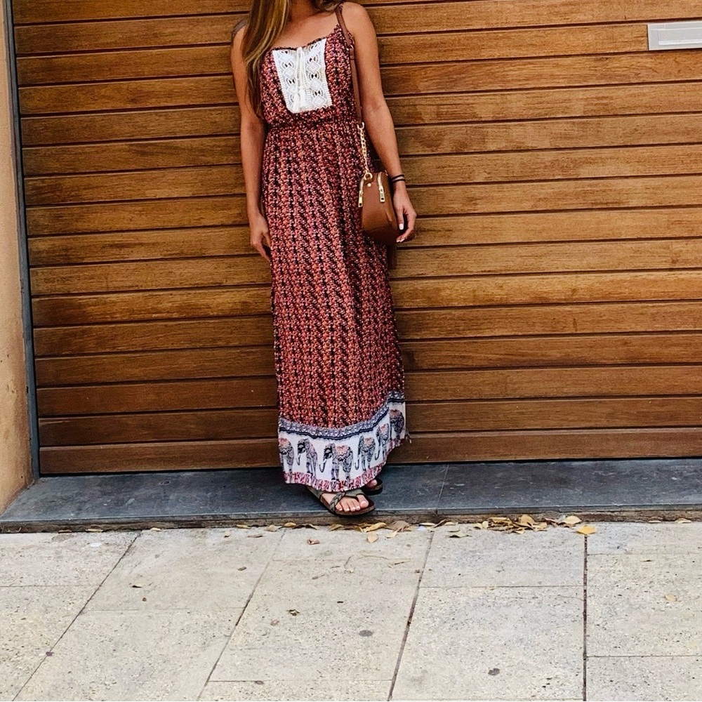 Elephant Boho Sleeveless Maxi Dress Size Small